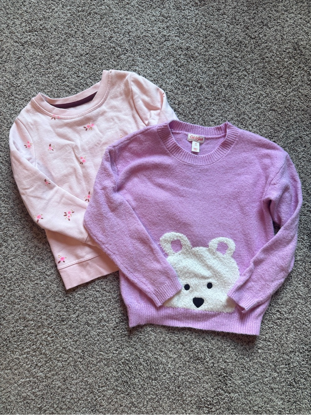 Cat & Jack Lavender Bear Knit Sweater - Purple and Light Pink Tops